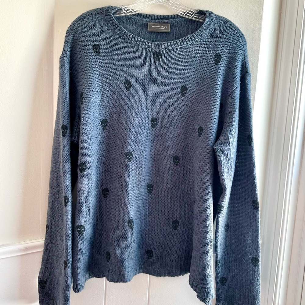 Wooden Ships Gray/Dusty Blue Mohair Wool Blend Skull Sweater Women’s M/L